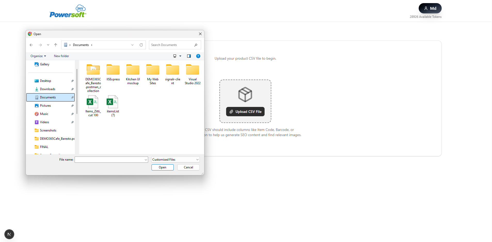 Upload CSV screenshot